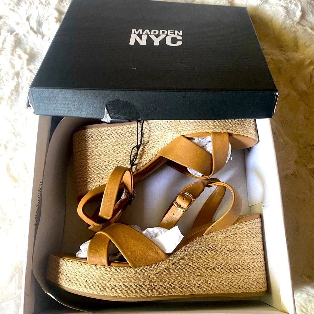 Women’s Tan Wedge Sandals with Ankle Strap